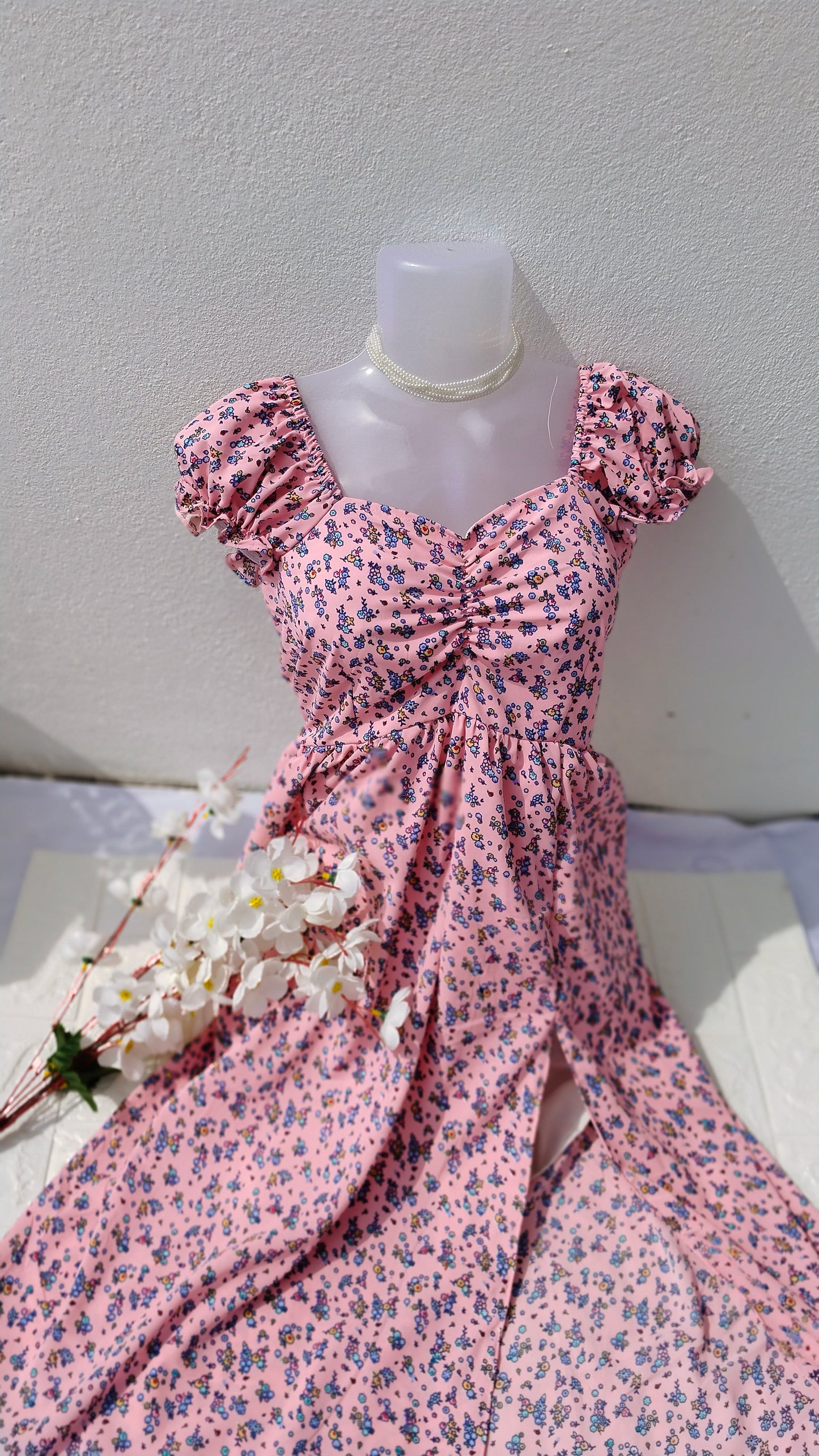 PINK FLORAL PRINTED GEORGETTE SLIT DRESS