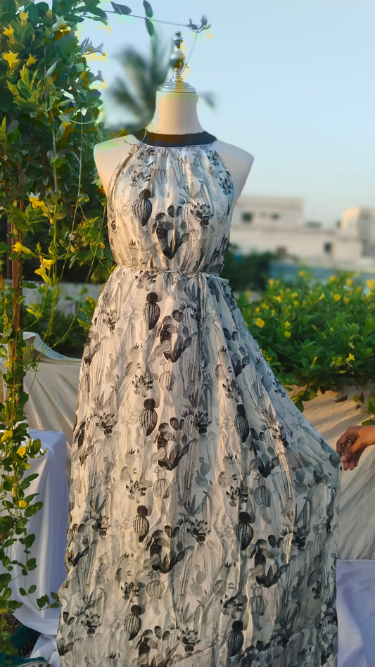 SUMMER FLORAL HALTER NECK  DRESS