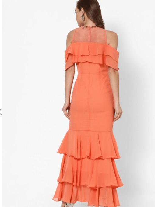 SLEEVELESS TIERED GOWN WITH RUFFLES