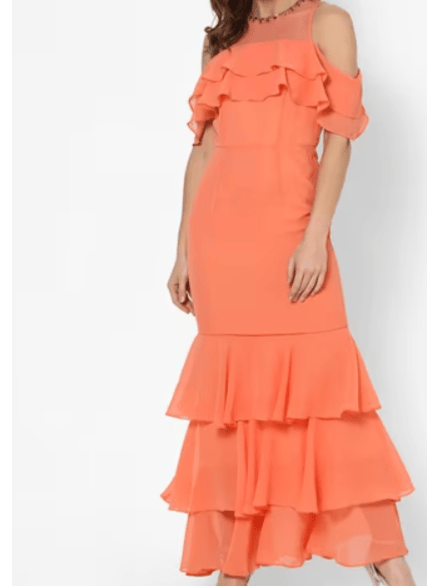 SLEEVELESS TIERED GOWN WITH RUFFLES